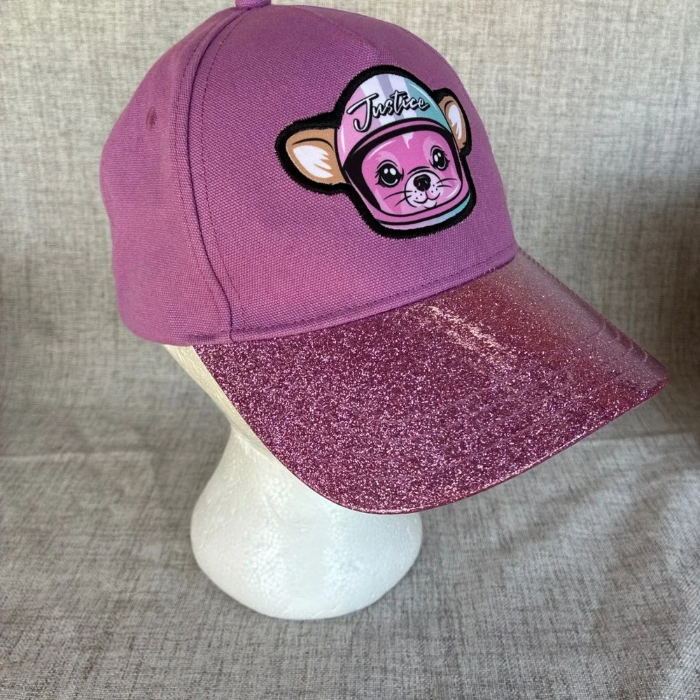 Justice NASCAR Baseball Hat OSFM Purple Glitter Cat Racing Cap